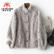 国际米澜美拉德柔软环保小湖羊皮草外套女短款立领彷羊羔卷毛皮毛一体大衣 灰色 L 116-130斤