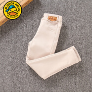 G.duck女童加绒裤子冬装高弹打底裤百搭女孩黑色铅笔裤大童儿童小脚裤 【春秋款】米白色 【110码建议身高1.05米左右】