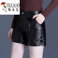 啄木鸟（TUCANO）皮短裤女秋冬2024年新款时尚高腰外穿百搭短裤pu皮裤打底显瘦靴裤 黑色6035 XL 115-125斤