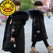 G.duck品牌男童羽绒服冬装儿童中长款洋气毛领服棉衣中大童过膝外套棉袄 M49-G-黑色 140cm(建议身高120-130)