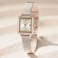 卡西欧（CASIO）女表SHEEN时尚方形镶钻小表盘优雅气质防水太阳能手表 送女友礼物 玫瑰金SHS-D400CGM-4AJF 33mm *23.5mm