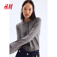 H&M女装毛针织衫冬季慵懒风休闲打底衫短款开衫薄款外套0579541 混灰色167 M 165/96