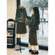 小红书爆款冬装穿搭一整套大码胖mm披肩斗篷毛呢外套半身裙子覆古 两件套装 均码 XL(建议120-140斤)