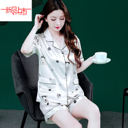 雅鹿2025夏季新款冰丝女士睡衣短袖短裤开衫薄款夏天家居服两件套 DX双短-菟绒织梦 L 建议100-120斤】