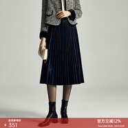 颜域时尚丝绒百褶裙女2025新款冬季气质通勤简约显瘦复古半身裙女 黑色 L