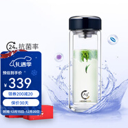 希诺（heenoor）双层抗菌玻璃杯男女士高档商务办公泡茶杯大容量水杯加厚隔热杯子 紫罗兰-390ml-时尚杯盖 银离子抗菌版+礼盒装+带滤网