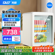 先科（SAST）冰吧冷藏柜 欧式恒温红酒柜办公室酒店家用电冰箱迷你小型单门电竞茶叶保鲜柜展示留样饮料药品柜 100升【一级能效+全冷藏+LED灯】复古白