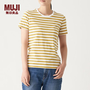 MUJI MUJI 女式 印度棉天竺编织 圆领短袖T恤 BBB01A0S 暗黄色X条纹 M