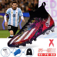 WEJIESS高帮足球鞋男女TF碎钉成人青少年学生儿童比赛人草训练比赛球鞋 黑红大钉 42 【球袜护板鞋袋】