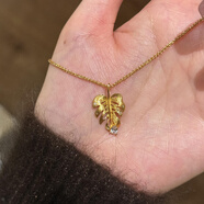 海上罗孚925银叶子项链女士轻奢小众设计镶嵌金枝玉叶吊坠毛衣链锁骨链 925银叶子项链