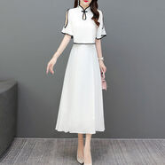 新中式国风洋装女感立领气质覆古中国风白色长裙雪纺裙子夏 白色 S S70-100斤