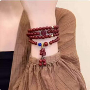 DL 1998胖东来同款朱砂手串三圈手链项链女貔貅弹力红色古民族风长款个性 福字猫朱砂手链