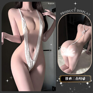 性感露背连体系带日韩欧美竖条吊带泳衣兔女郎qqny女 白色三点 均码