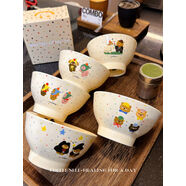 ES韩式ins风卡通陶瓷碗饭碗可爱小熊家用沙拉碗儿童家庭组合碗 波点小熊5英寸组合装5个