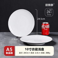 甜雅静密胺盘子食品级浅盘骨碟子塑料圆形盘自助餐盘碟商用仿瓷餐具菜盘 浅盘加厚 A5耐高温 10寸