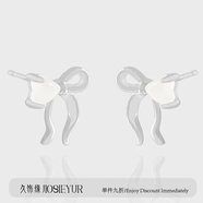 久饰缘白蝴蝶结S925纯银耳钉韩版INS小众设计高级感白玉髓耳环 ES124-银色 925银