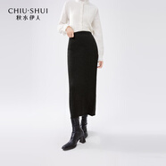 秋水伊人简约通勤半身裙2024年冬季新款女装百搭轻职风OL风小黑裙 黑色 M