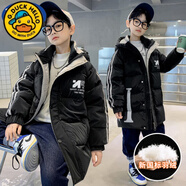 G.duck羽绒服男童冬季加厚中长款2025新款羽绒内胆儿童冬装白鸭绒外套潮 黑色 130 cm