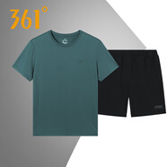 361°运动套装男2026年夏季361度男士休闲学生短袖T恤短裤运动跑步服装 黛绿4115 S