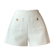 依乐琦高腰小香风短裤女2026春秋季外穿毛呢裙裤子冬天黑色靴裤 杏色毛呢【温柔风/西装短裤/高腰短裤/黑色短裤/夏 M