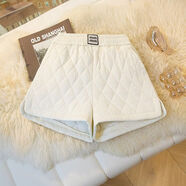 菱格夹棉短裤女2025秋冬季外穿小个子高腰a字阔腿靴裤宽松休闲裤 杏色 XL XL建议116-130斤