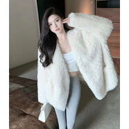 粉色泰迪羊羔毛外套女2025冬季新款韩版宽松加厚保暖毛绒绒上衣潮 米白色韩国原版 均码 均码