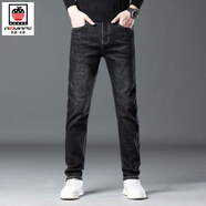 AEMAPE美国苹果高端牛仔裤男士春夏新款弹力修身直筒加绒商务休闲裤子 6813H-烟灰色 厚款一件 28 【2尺1-体重90-100斤】