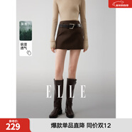 ELLE复古美拉德半身裙女2025冬新款腰带设计感小个子时髦a字短裙 深棕 S