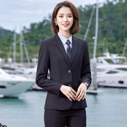 媚哥小西装女外套职业装春秋季长袖套装正装大学生酒店银行西服工作服 藏青西装+裤【高品质厚款2件套】 2XL 码【约115-125斤人穿】