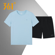 361°运动套装男2026年夏季361度男士休闲学生短袖T恤短裤运动跑步服装 冬季蓝4115 L