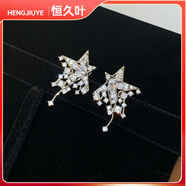 恒久叶925纯银星星钻石锆石耳钉女秋冬轻奢感耳饰 五角星满钻耳环