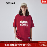 古由卡（GUUKA）xSANK嘻哈潮牌t恤男士短袖夏季情侣装明星同款休闲宽松五分半截袖 深红色 F7590 XS