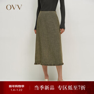 OVV【经典粗花呢】秋冬热卖女装日本进口面料流苏半身裙 黑金 M