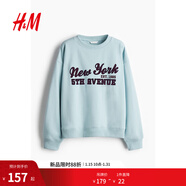 H&M女装卫衣2025年新款慵懒风红色休闲保暖印花美式套头衫1267555 浅蓝色/New York M 165/96