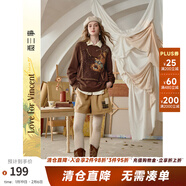 两三事梵高文艺尘光叠宙2025冬季新款复古贴布绣花毛呢高腰短裤女 咖驼色 S