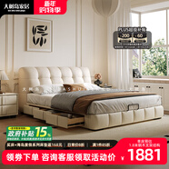 大树岛家居泡芙床法式奶油风小户型主卧双人床现代简约真皮储物床 【榉木排骨架】旗舰版半青皮单床+2柜 支架结构1800mm*2000mm