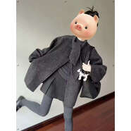 秋冬新款韩系小香风套装女独特好看兔耳朵领毛呢外套打底衫短裙子 毛呢外套+短裙 M M建议80-100斤