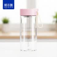 哈尔斯（HAERS）轻享波波杯高硼硅耐高温家用泡茶带盖男女单层耐热透明玻璃茶水杯 樱花粉 520ml