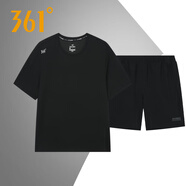 361°运动套装男2026年夏季361度男士休闲学生短袖T恤短裤运动跑步服装 超级黑138R L