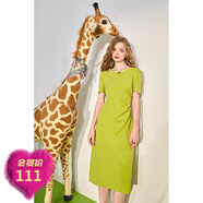 妖精的口袋镂空水滴领收腰气质t恤连衣裙女2024夏季新款显瘦裙子 青苹果绿色 S