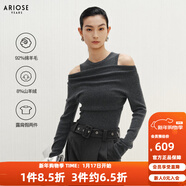 艾诺丝雅诗【商场同款】2026春季新款绵羊毛优雅露肩假两件针织衫女50118001 烟灰色 S