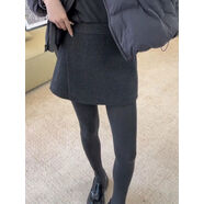 不规则毛呢裙裤加厚短裤大码冬高腰遮肚外穿打底a字休闲阔腿靴裤 灰色 M M