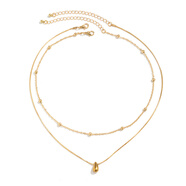 珥志2件套逗号吊坠蛇骨链项链套装 欧美时尚轻奢设计双层锁骨链潮 金色