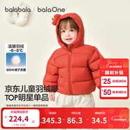 巴拉巴拉童装儿童羽绒服宝宝男女童2025冬装新款婴儿外套保暖上衣泡芙羽绒 红色小南瓜61003-白鸭绒 80 （充绒量64g 适合9-12个月）