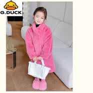 G.duck皮毛一体仿水貂毛女童仿皮草外套环保加厚洋气中长款毛毛大衣潮 玫红色 外套 160