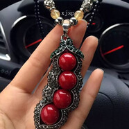 恒久叶欧币越南沙金小狐狸吊坠项链黄金色掉 大红豌豆长款项链