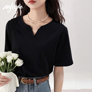 MJ STYLE短款短袖T恤女2026夏季正肩小V领修身显瘦百搭简约紧身打底衫上衣