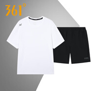 361°运动套装男2026年夏季361度男士休闲学生短袖T恤短裤运动跑步服装 本白138R L