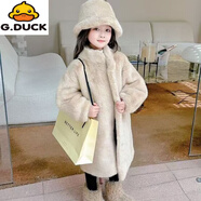 G.duck皮毛一体仿水貂毛女童仿皮草外套环保加厚洋气中长款毛毛大衣潮 杏色 100