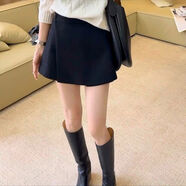 不规则毛呢裙裤加厚短裤大码冬高腰遮肚外穿打底a字休闲阔腿靴裤 黑色 XL XL